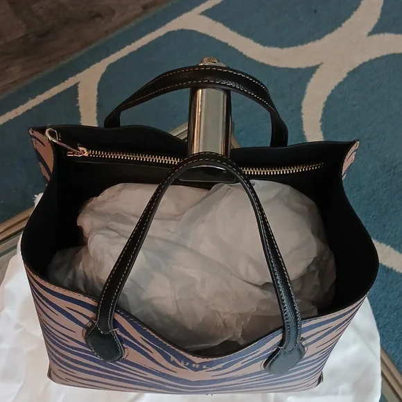 Furla NWOT Blue and Tan Zebra-Print Tote - Picture 4 of 9